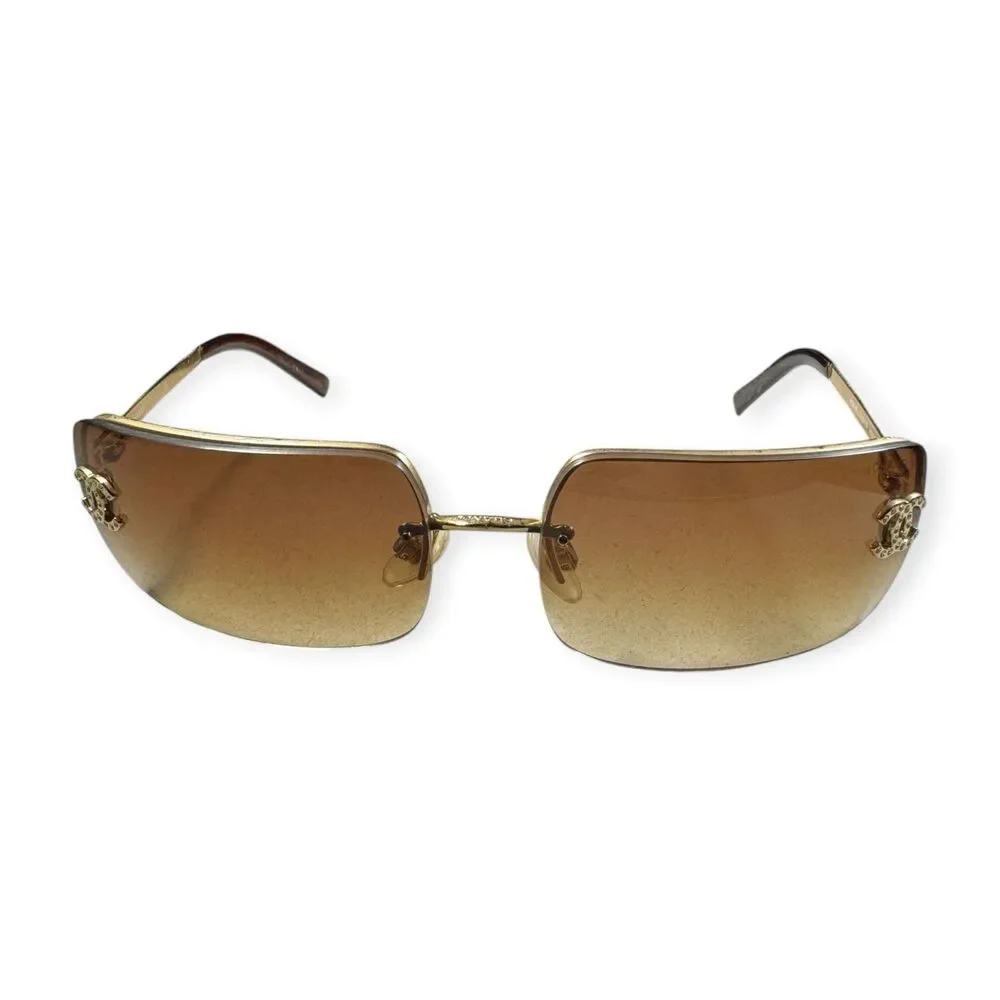 Chanel 4104-B Sunglasses Rimless Gold Frame Rhinestone c.125/13 62-15 120 VTG
